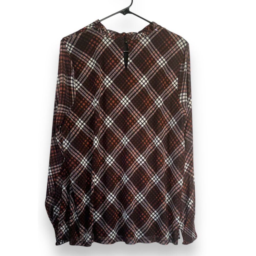 Maurice’s melody mesh plaid long sleeve high neck blouse sz 1X flowy career offi - Picture 5 of 5